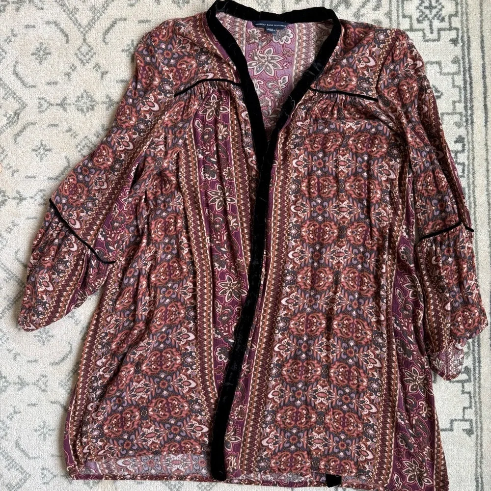 American Eagle 3/4 Sleeve Relaxed Open Front Blouse - Picture 1 of 6
